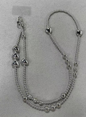 ins冷淡风链条斜挎可背手工串珠背包挂链爱心包包防丢挂绳链