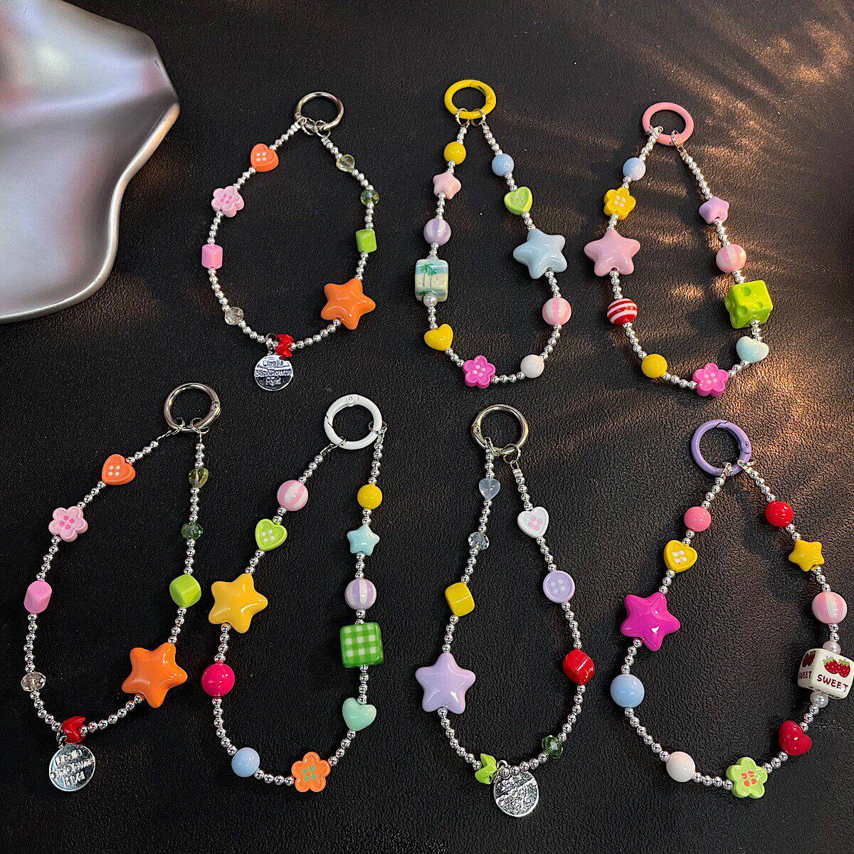 夏日链彩色多巴胺串珠手腕款链条手机壳汽车钥匙扣包包挂件