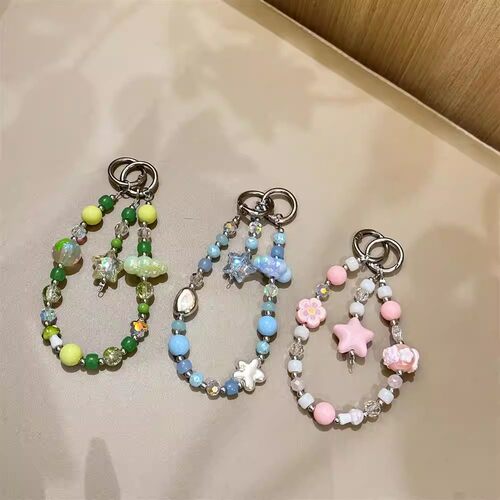 彩色珠子挂件可爱星星花朵钥匙扣ccd相机diy手绳包包挂饰手工串珠