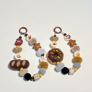 美式复古咖色系M豆毛毡面包重工链挂绳包挂件钥匙扣ccd挂饰女