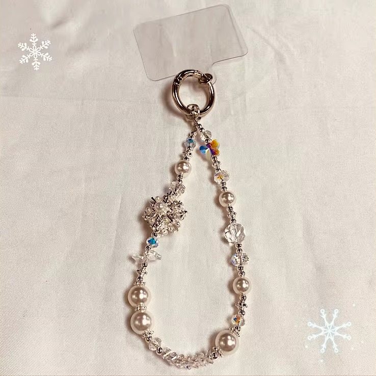冬季雪花链短款玻璃珍珠水晶串珠钥匙扣高级精致包挂件