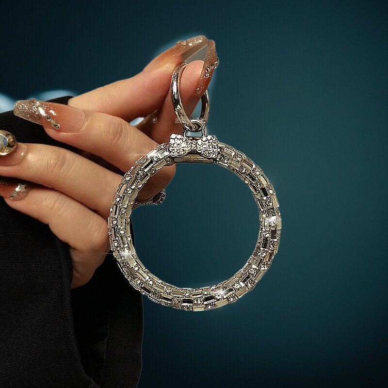 轻奢闪钻满钻大圆环手提链短挂绳钥匙扣包包创意防丢挂件女潮