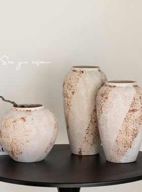 中古侘寂风花瓶陶瓷高级感复古客厅蝴蝶兰芍药餐桌电视柜插花摆件