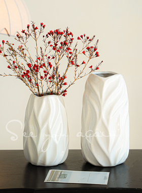 意式花瓶陶瓷白色高级感客厅插花干花腊梅冬青复古新中式桌面摆件