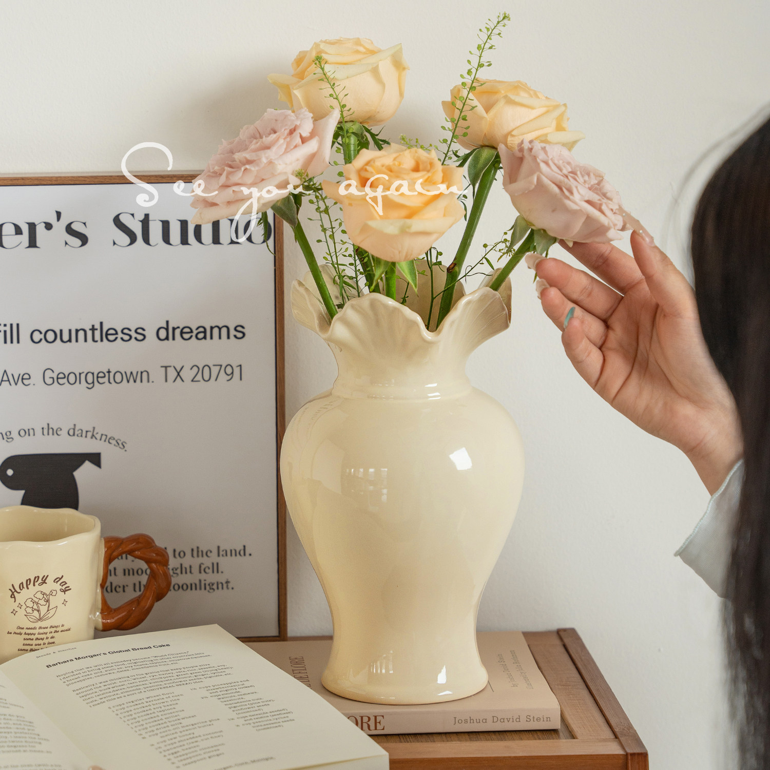 花瓶高级感陶瓷客厅水培鲜花玫瑰插花专用摆件法式复古奶油风装饰,家居饰品,花瓶,淘宝优惠券,粉丝福利购,淘宝优惠卷