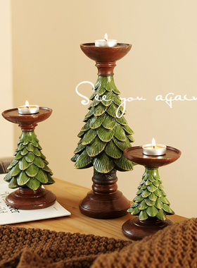 圣诞树烛台摆件美式复古橱窗玄关树脂装饰圣诞节桌面礼品氛围摆设