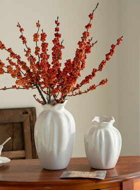 花瓶摆件客厅插花陶瓷法式中古风高级感水养冬青雪柳复古桌面装饰