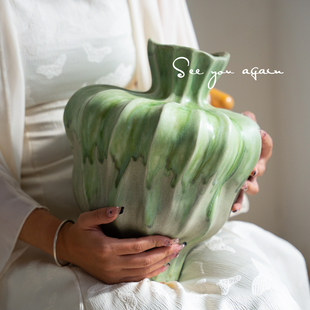 花瓶高级感复古新中式 饰 创意不规则陶瓷摆件水养插花客厅电视柜装