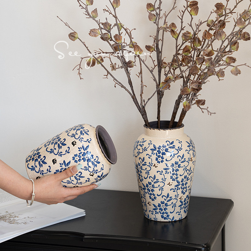 花瓶新中式复古青花瓷陶瓷高级感客厅插花专用水培餐桌装饰品摆件,家居饰品,花瓶,淘宝优惠券,粉丝福利购,淘宝优惠卷
