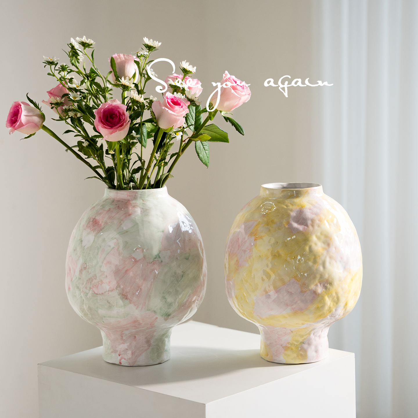 落地大号陶瓷花瓶插花鲜花玫瑰花