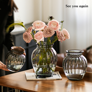 玻璃花瓶意式极简风轻奢高级感摆件客厅插花水养专用餐桌玄关装饰