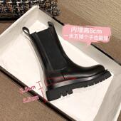 全牛皮 真皮内增高马丁靴女英伦风中筒厚底烟筒切尔西靴秋短靴子
