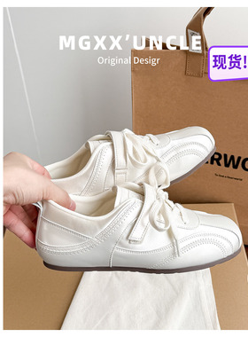 真皮~5cm内增高德训鞋女春夏复古芭蕾阿甘鞋透气系带休闲小白鞋女