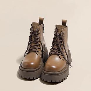 真皮6CM厚底马丁靴女英伦风2025秋冬新款 增高加绒保暖短靴爆款