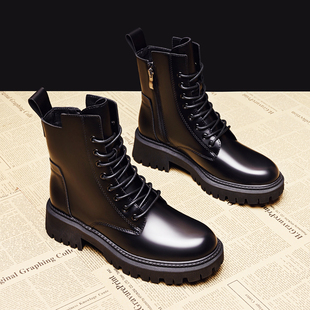马丁靴女2026春秋新款英伦风真皮爆款短靴子厚底内增高复古机车靴