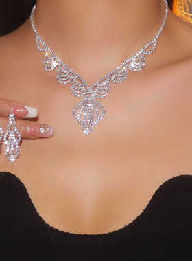 MYYA 欧美跨境时尚爪链水钻项链耳环套装 满钻锁骨链礼服晚宴配饰