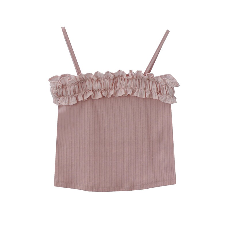 自制夏季新款日系甜美木耳花边短款显瘦小吊带背心抹胸上衣打底衫