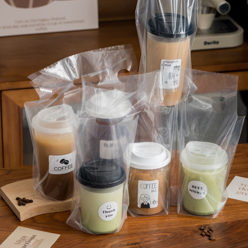 奶茶高透明打包袋柠檬茶饮品咖啡外卖塑料手提袋水果桶单杯双杯