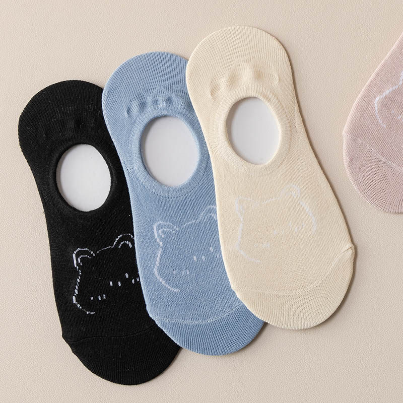 船袜女防滑不掉跟袜子女夏季薄款隐形袜女生可爱熊头低帮浅口短袜