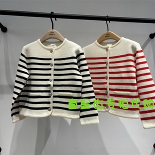 little moco专柜正品24年秋女童毛衣条纹针织开衫外套3CAR013