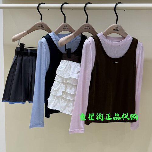 littlemoco国内代购26年秋款女童假两件拼接长袖T恤KBF3TOP002