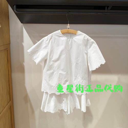 小江南童装商场同款26春款女童白色刺绣短袖衬衫1Q3212980