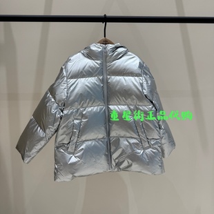 小moco专柜正品25年冬款男女童科技感银色羽绒衣服外套KBE4EIN025