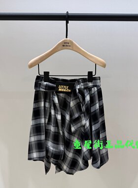 littlemoco童装正品26年夏款女童假两件格纹半身裙短裙KBF2SKT002