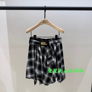 littlemoco童装正品26年夏款女童假两件格纹半身裙短裙KBF2SKT002