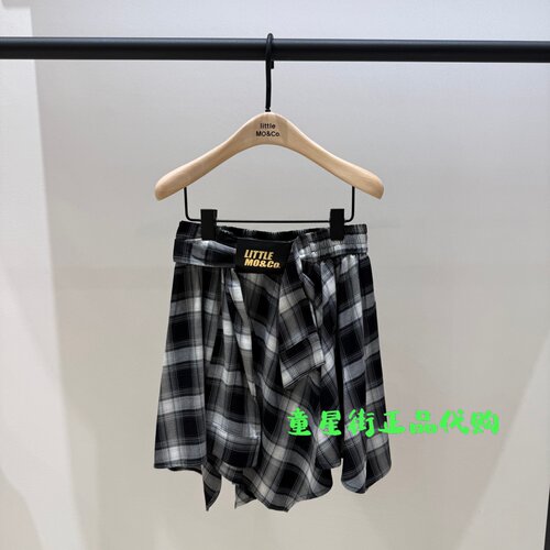 littlemoco童装正品26年夏款女童假两件格纹半身裙短裙KBF2SKT002