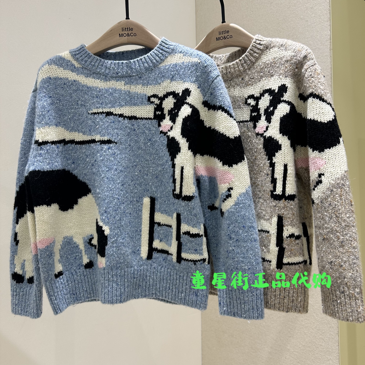 littlemoco国内代购26年冬款男女童奶牛印花针织毛衣KBF4SWT032