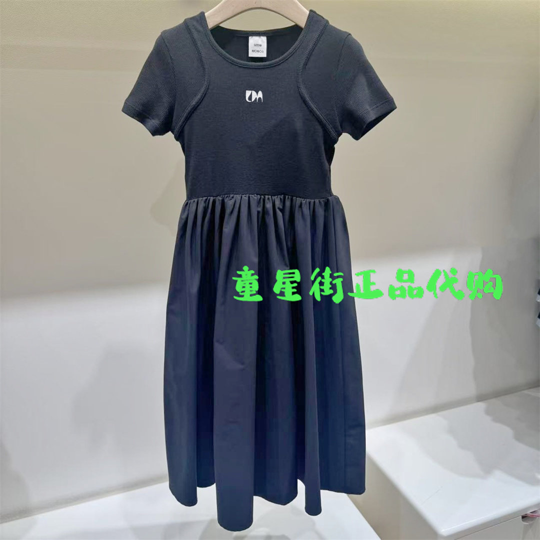 littlemoco专柜正品25年夏女童亲子拼接短袖连衣裙KBE2DRS013