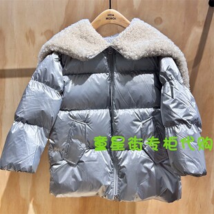 little moco专柜正品24年冬女童毛领中长款羽绒服外套4EIN034