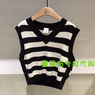 little moco专柜正品24年秋女童马甲条纹毛衣背心3SWTT09奥