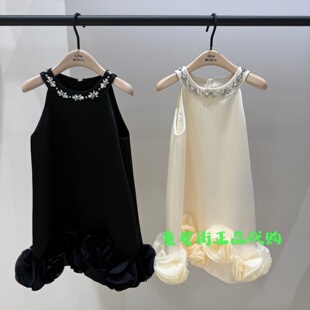 littlemoco童装正品26年夏款女童仿烫钻花边无袖连衣裙KBF2DRS047