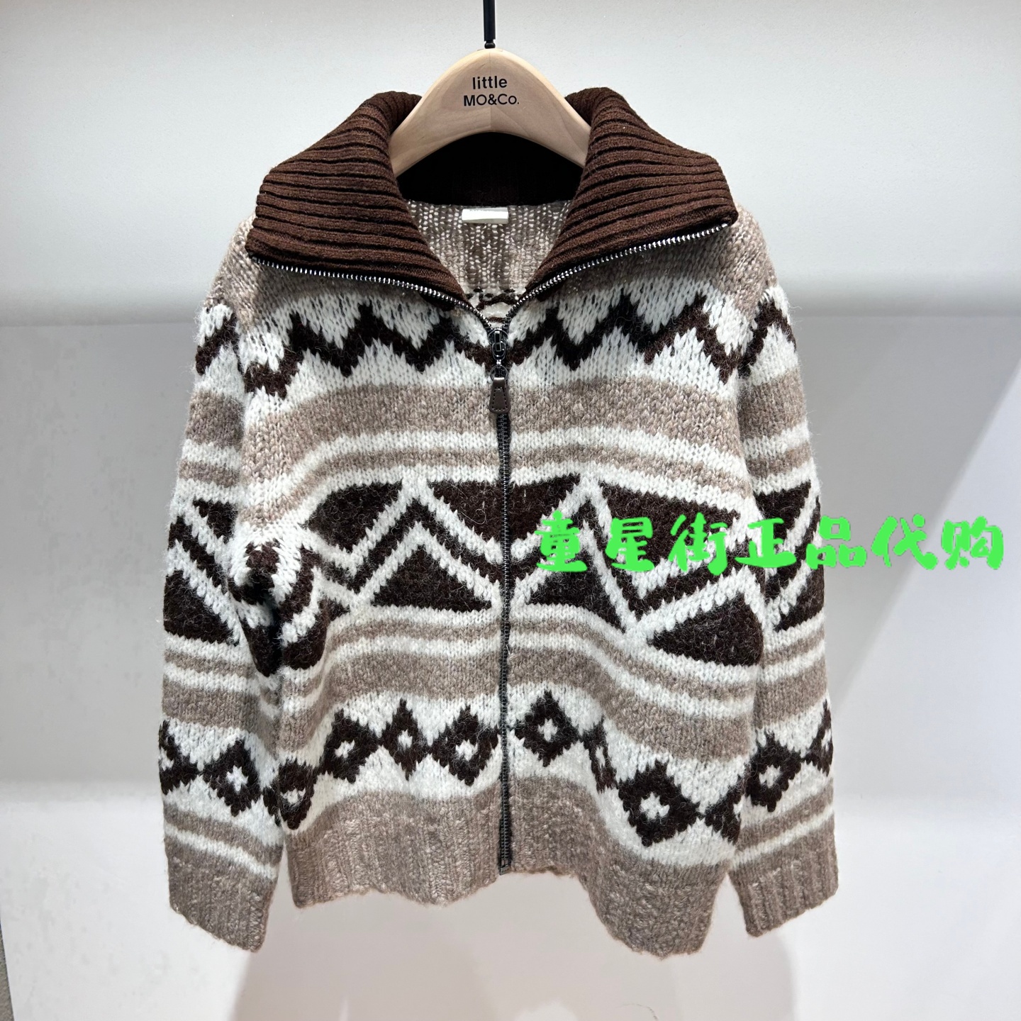 little moco专柜正品25年冬款男女童绵羊毛真是开衫KBE4CAR013