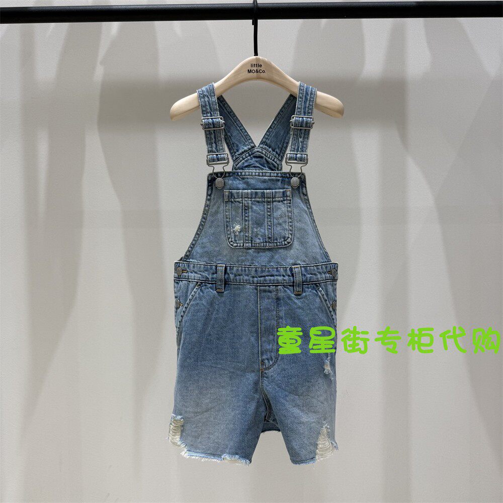littlemoco专柜正品25夏款男女童牛仔背带短裤KBE2JPS002