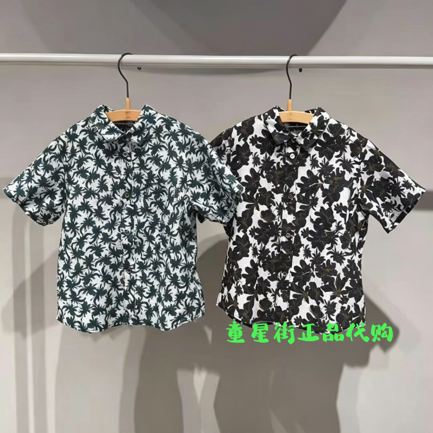 小江南童装国内代购26夏款男女童树叶满印短袖衬衫1Q5211640