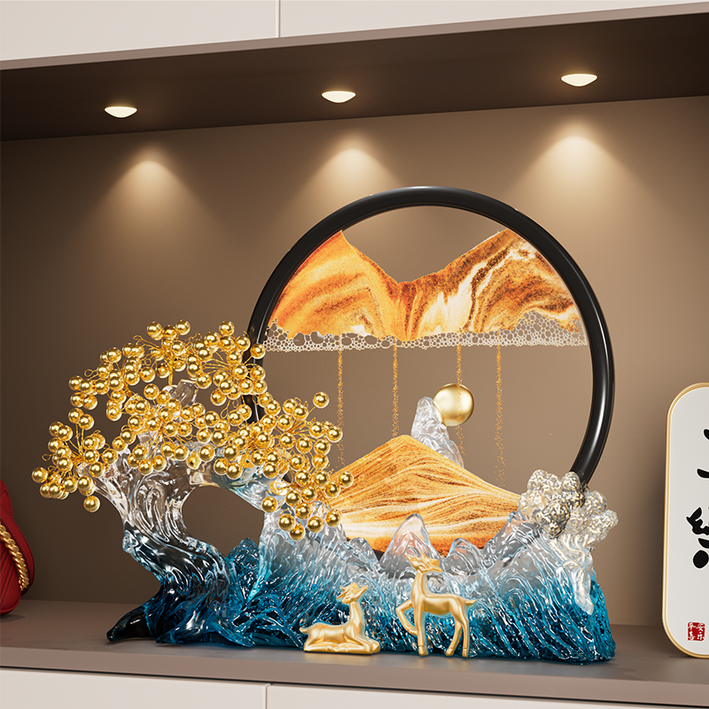 发财树流沙画 画摆件创意中式客厅玄关办公室桌面招财装饰品乔迁