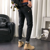 小脚长裤 男网红修身 潮搭配马丁靴 裤 黑色 牛仔裤 子皮带款 2025新款