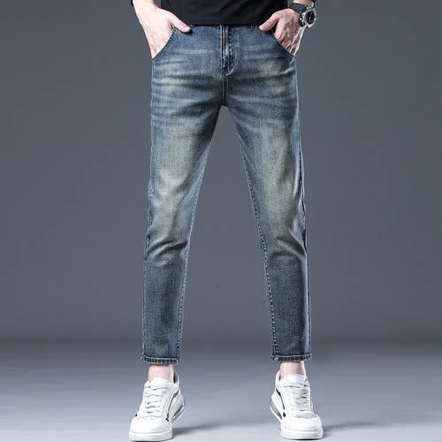 新款弹力九分牛仔裤男修身小脚
