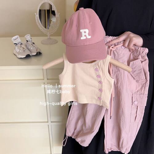 童装女童套装夏季新款背心工装裤