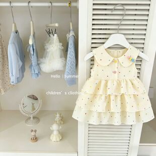女童无袖连衣裙夏天婴儿童女宝宝甜美清新波点兔耳朵棉布公主裙子