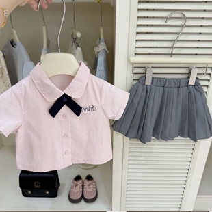 女童夏装套装2026夏季新款儿童短袖衬衫洋气学院百褶裙韩系两件套