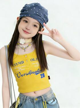 夏季女童美式字母修身短款背心