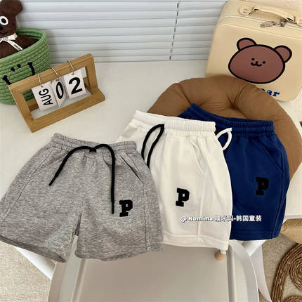 儿童裤子夏季新款男女宝宝字母p刺绣纯棉运动裤中小童休闲短裤潮