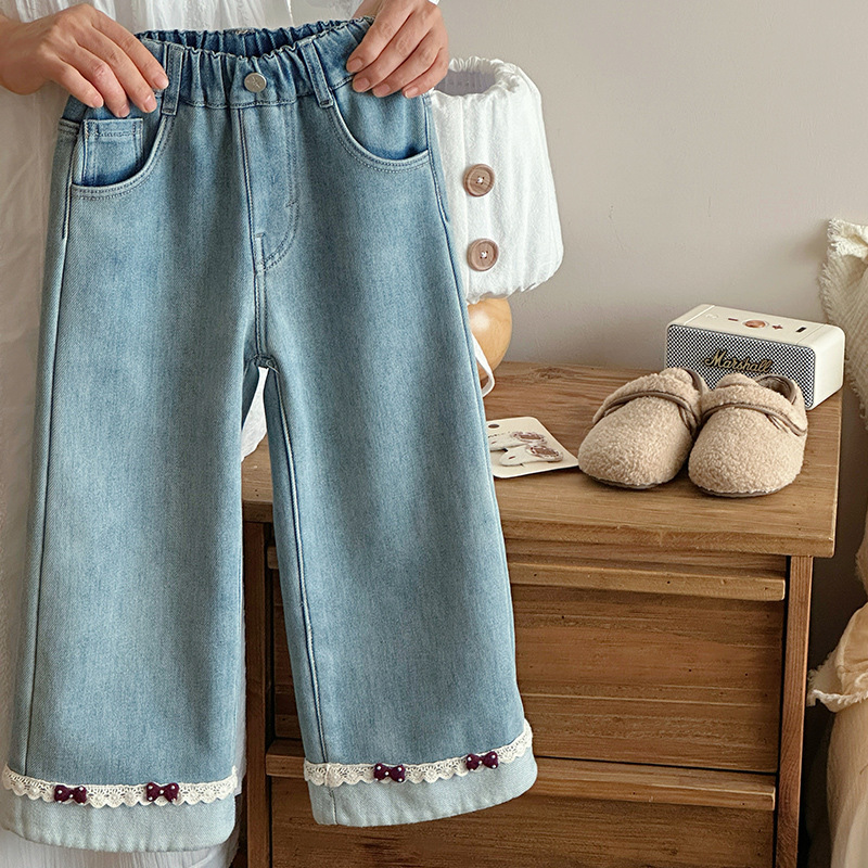 女童韩版秋冬一体绒加厚牛仔裤