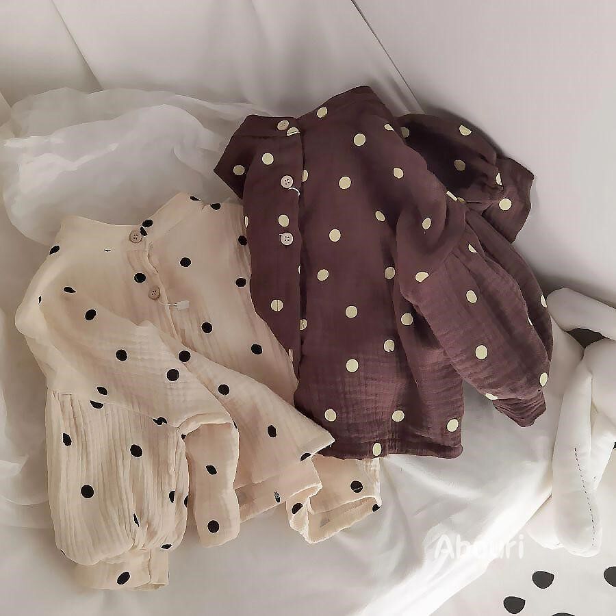 好看~水玉波点软绵衬衫22春秋装韩国女童宝宝小清新衬衣上衣洋气