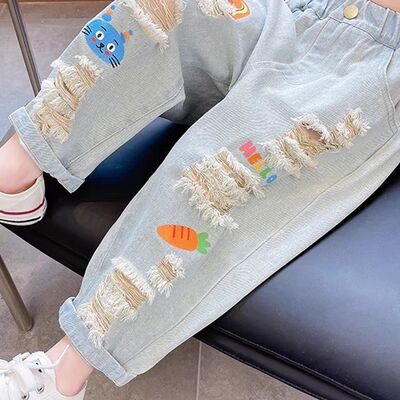 女童夏季薄款破洞牛仔裤