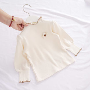 棉质儿童纯色圆领长袖t恤女童打底衫女宝棉质体恤宝宝春秋款柔软